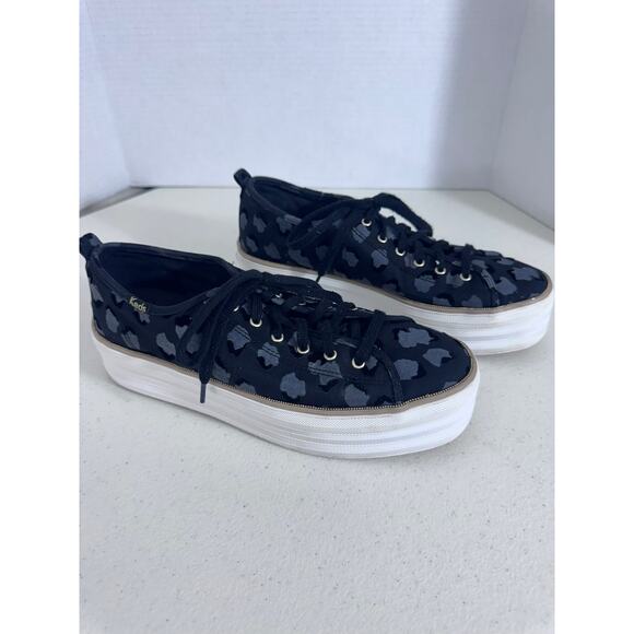 "KEDS" Triple Up Black Metallic Platform Sneakers SZ 8.5 Leopard Tween Preppy - Picture 4 of 8